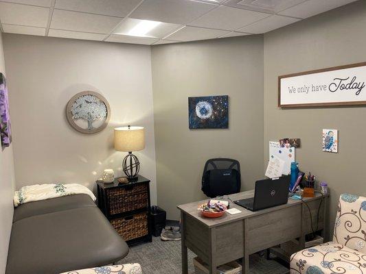 Nurses office decorated to make you feel at home, where Sandi will greet you with a smile!