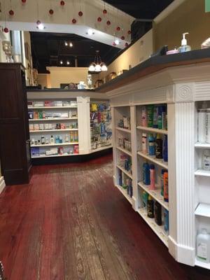 Set up like an old apothecary complete with wood floors. It's fun to come in for a look.