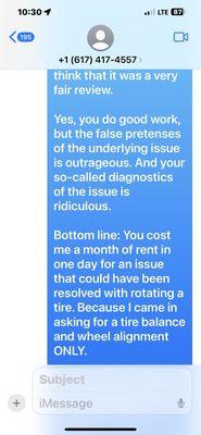 Text from Abe's Auto Asking Me to Remove my "bad review". Part 2 of 3