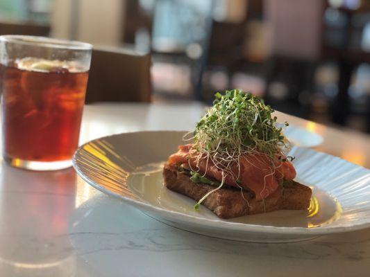 Avocado toast with smoked salmon added