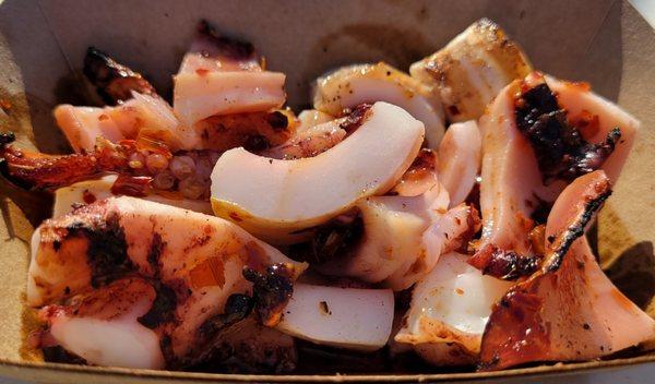 Giant squid, grilled, and cut to pieces