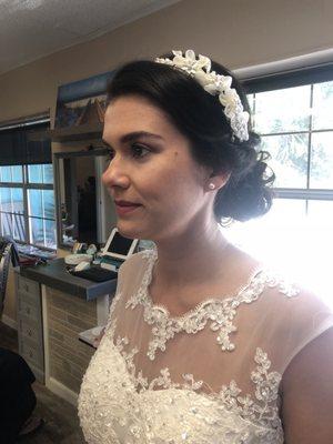 Airbrush makeup and an updo for a beautiful bride