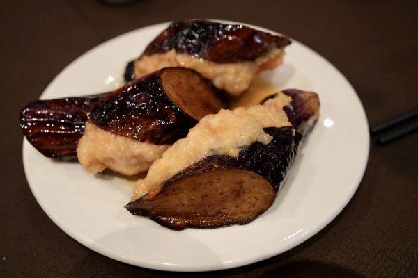 Eggplant stuffed with shrimp paste