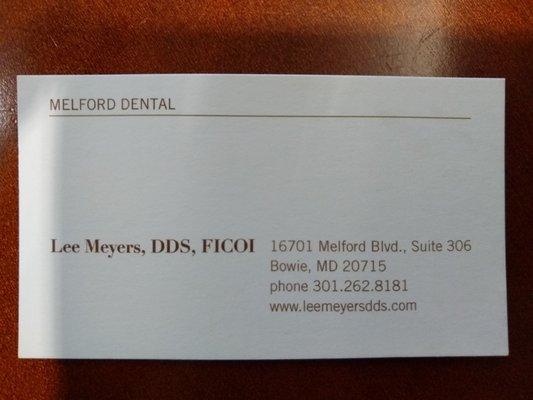 Business card of Dr. Lee Meyers