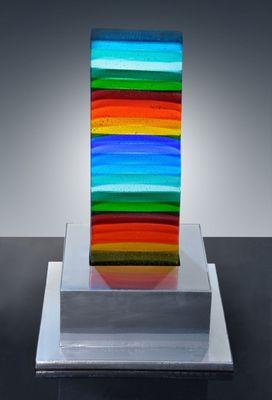 Gene Davis style Rainbow cast glass sculpture Helen Rudy Galss