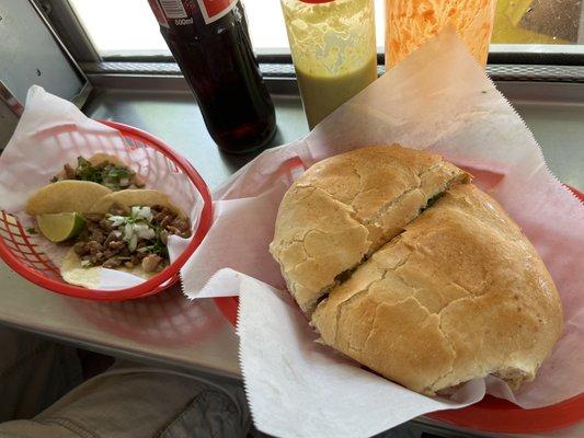 Steak tacos and torta