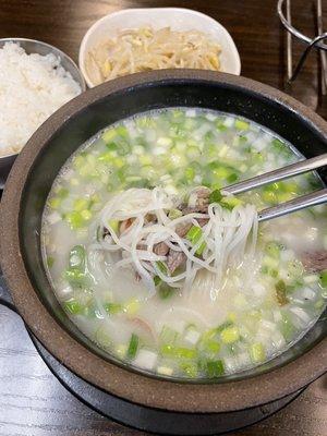 Beef Soup definitely satisfies a growling stomach. Bowl of rice with either Kim Chee or sprouts.  #1 on the menu board.  $8.99  -6/22