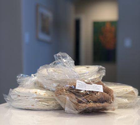 Flour tortillas & package of mini bunuelos