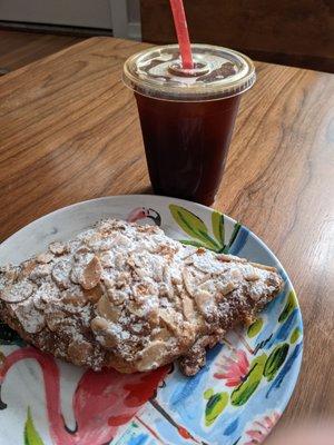 Almond croissant and black iceed coffee