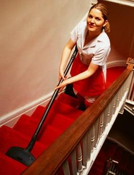 Woman Vacuums Stairs