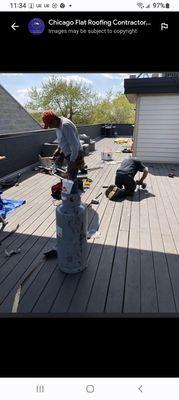 Removing decking top to stop leaks using APP modified rubber.