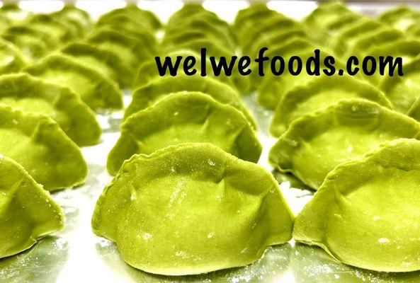 Freshly made spinach wrapping dumplings in our Brooklyn Park commercial kitchen