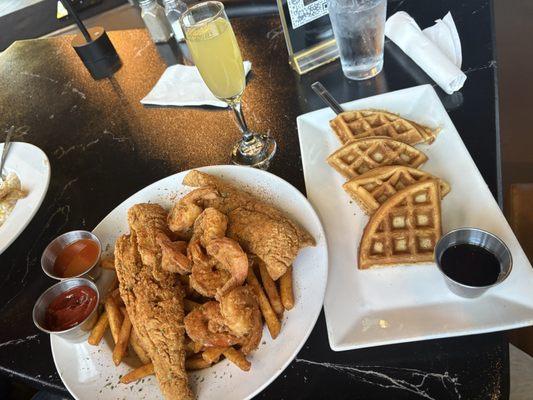 Seafood Platter and Waffle