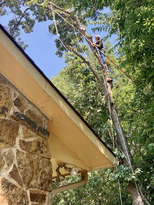 Rigging down 8 ft sections over a house here in norman