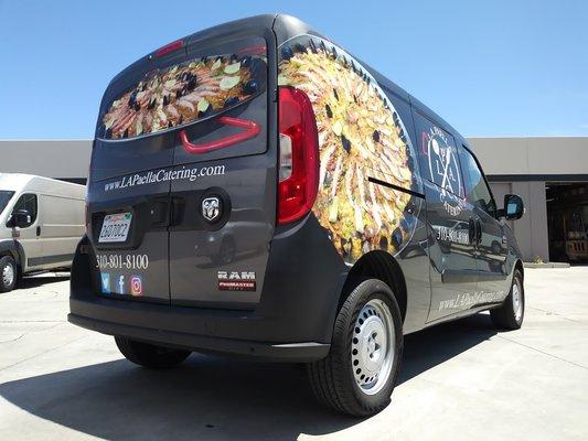 LAPAELLACATERING.com decals and van lettering with a vinyl wrap with installation at Speedpro Imaging Long Beach