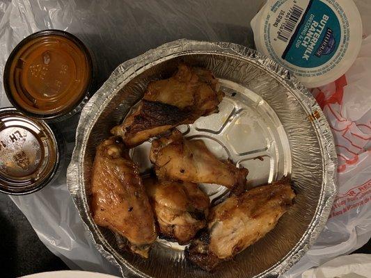 6 wings & three sauces. Already ate some