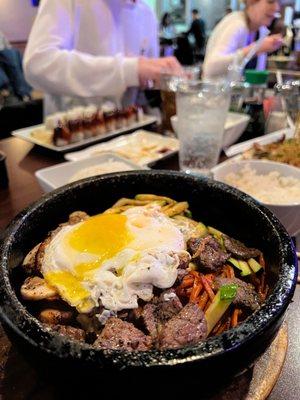 Bibimbap in a stone bowl. So good.