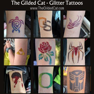 Glitter tattoos are a fun add-on to face painting parties! They last 3-7 days (sometimes more!) and remove easily.