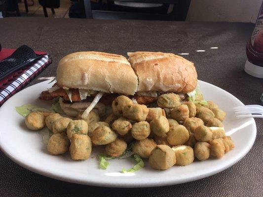 Chicken club sandwich with fried okra