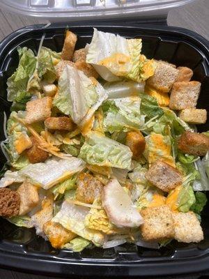 Stale CAESAR SALAD I had to find my own dressing for they put none in the bag