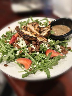 Side strawberry balsamic salad with blackened chicken