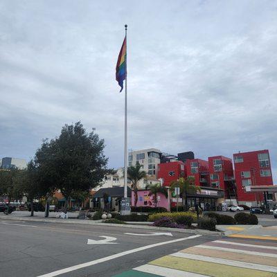 Across from the rainbow flag!