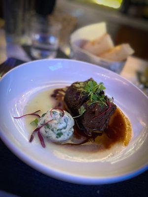 Braised Short Ribs - Super tender and flavorful, no knife needed. Best horseradish I've ever had to accomodate, not overpowering at all.