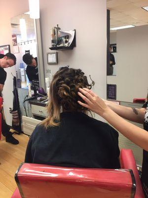 Bridesmaid updo in progress