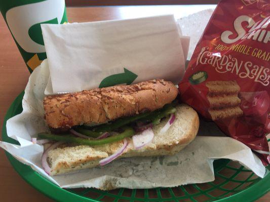 $6 meal deal. Six inch sub, chips and a drink.