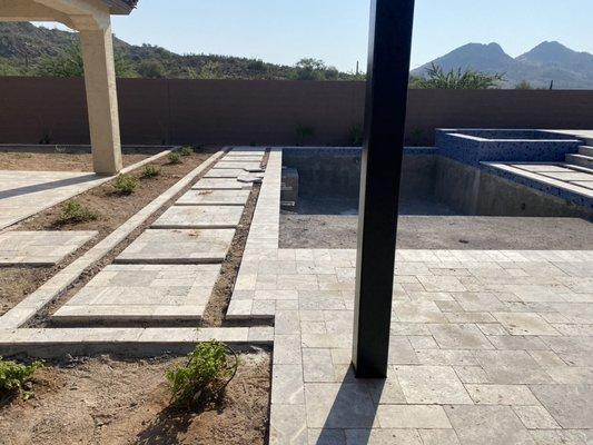 Pavers, travertine pavers, bbqs, artificial turf, new landscape 
Plants drip system.