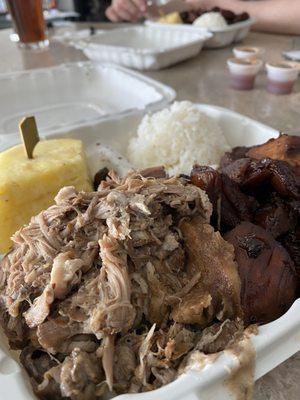 Classic - Mixed Plate with Classic - Huli Huli Chicken, Classic - Luau Pig, Pineapple and White Rice.