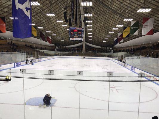 Rink post-game. Very modern curved interior.