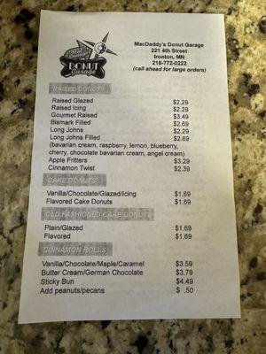 Donut Menu front