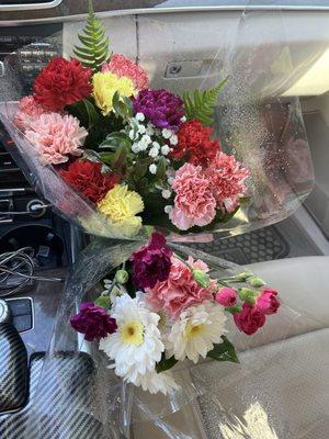 24.99$ carnations big bouquet and 4.99 small