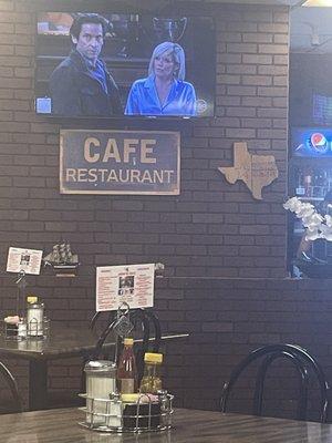 Cafe sign and a real diner feel.