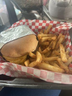 Double cheese burger with fries