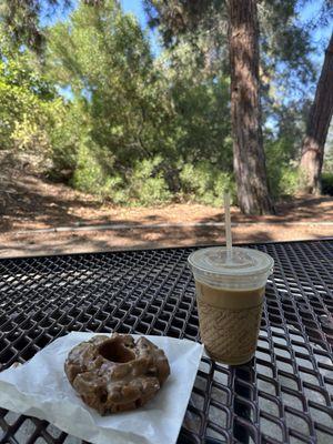 Maple old fashioned and iced coffee at nearby park