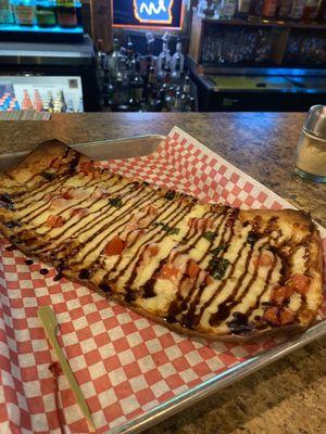 Margarita Flat Bread Pizza with Balsamic vinaigrette drizzle.