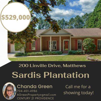 Ranch Home with POOL near Downtown Matthews, NC for Sale.  Contact Realtor Chanda Green for more information.