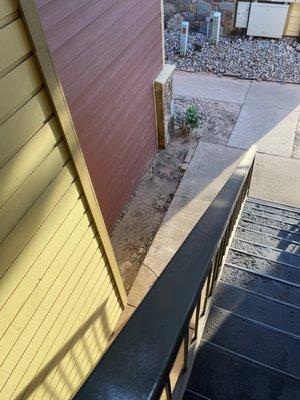 Landscaping is minimal. Stairs get icy in winter if facing north.