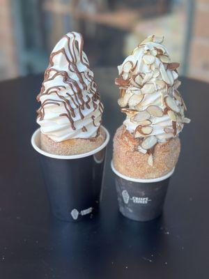 Nutella with vanilla on the left. Almonds and vanilla on right.