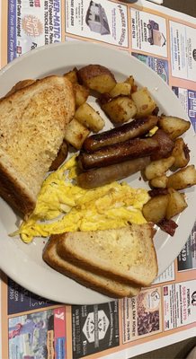 1 Egg, sausage, white toast, and Side of Home Fries