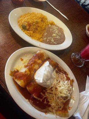 Enchiladas Supremas, Rice and Beans