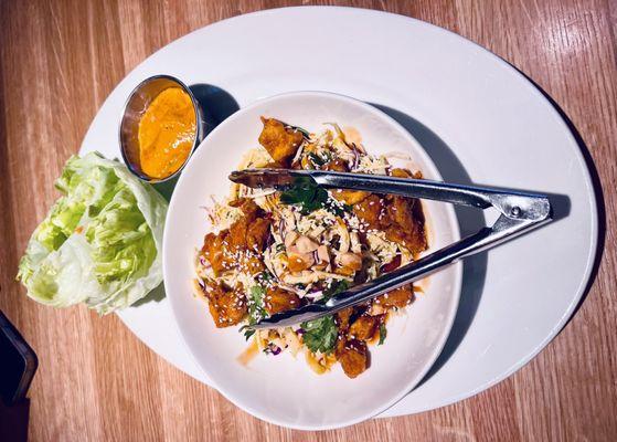 Sesame Chicken Lettuce Wraps. The peanut sauce is fantastic!