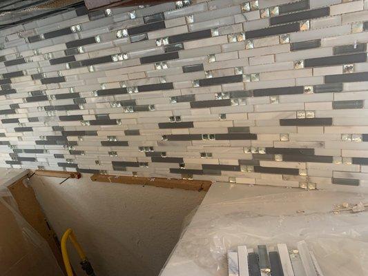 Moonstone grey diamond backsplash