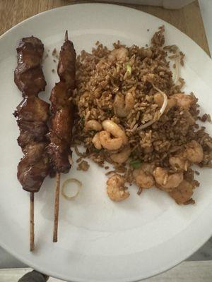 Teriyaki Chicken on Stick and Shrimp Fried Rice