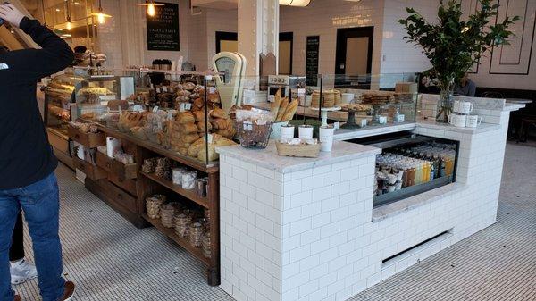 Counter, with display of goods