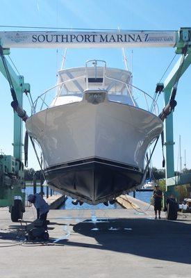 Hauling a boat at our Southport Yard.