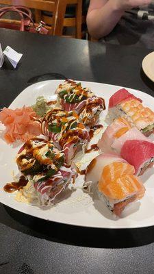 Over the rainbow roll, and guilty pleasure roll