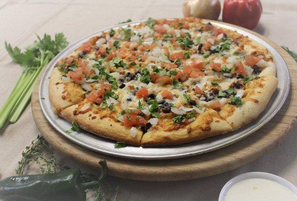 Our Chicken Ranchero Pizza combines the best of Italian and Mexican flavors, this will be a favorite for sure